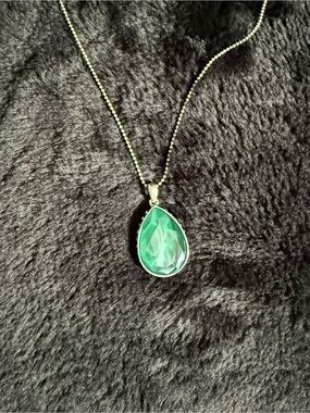 Touchstone Crystal Teardrop Pendant Necklace in Green and Silver